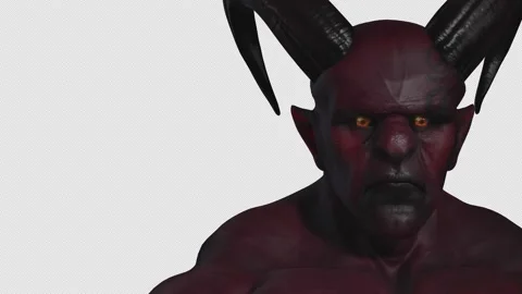 Red demon, devil, imp, monster with twisted horns and muscle Part 5 from 6 Video stock 148118884
