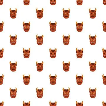 Red demon mask pattern creating a scary background Stock Illustration