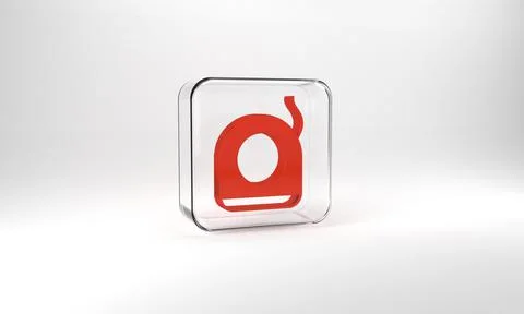 Red Dental floss icon isolated on grey background. Glass square button. 3d il Stock Illustration