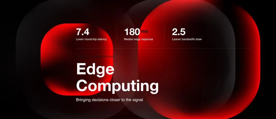 Red design showcases edge computing concept. Metrics highlight latency, res.. Stock Illustration