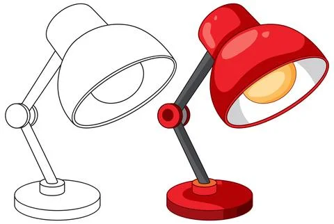 Red Desk Lamp Vector Illustration with Line Art Version Stock Illustration