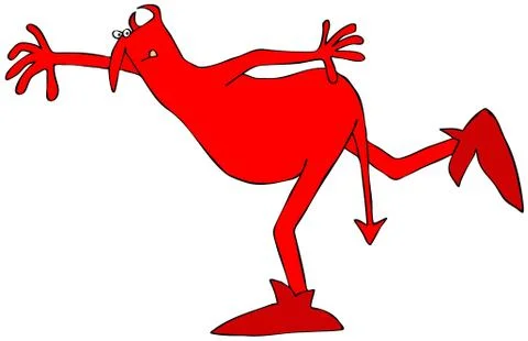 Red devil balancing on one leg Stock Illustration