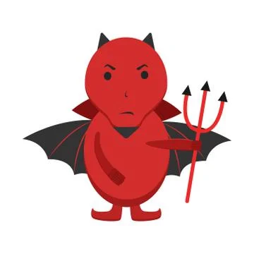Red devil with black wings and pitchfork Stock Illustration