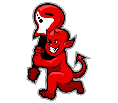 Red Devil Boy Swingin Guitar Stock Illustration