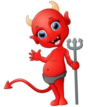 Red devil cartoon holding trident Illustrazione stock