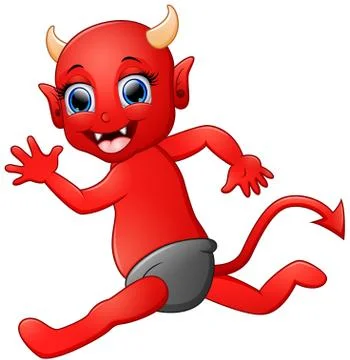 Red devil cartoon running Stock Illustration