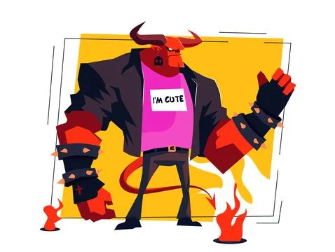 Red Devil with cute Shirt, vector illustration. Cartoon demon character wea.. Stock Illustration