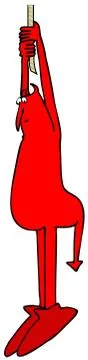 Red devil dangling from a rope Stock Illustration