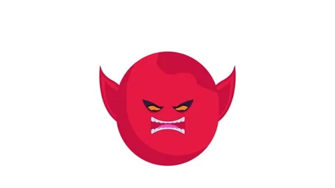 Red devil emoji featuring horns and a mischievous mouth, symbolizing mischi.. Stock Footage 332390717