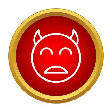 Red devil emoji icon with horns frowning Illustrazione stock