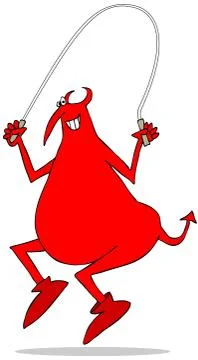 Red devil exercising with a jump rope Illustrazione stock