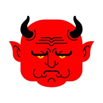 Red Devil Face. Heck portrait. Satan head. Demon of underworld. vector illust Stock Illustration