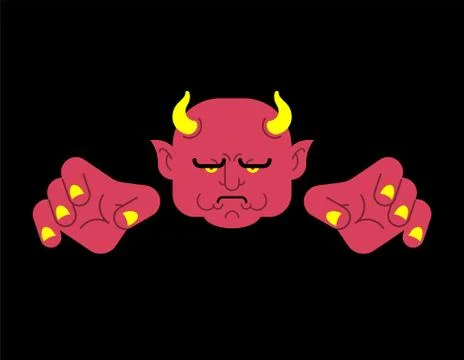 Red Devil Face. Heck portrait. Satan head. Demon of underworld. vector illust Stock Illustration
