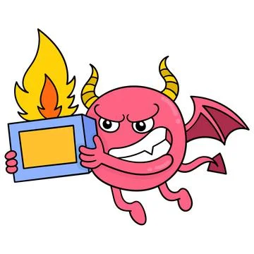 The red devil is flying bringing hellfire to humans, doodle icon image kawaii Stock Illustration