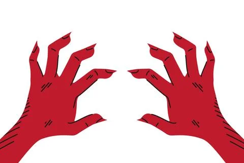 Red devil hands with claws. Hand drawn monster hands isolated Stock Illustration