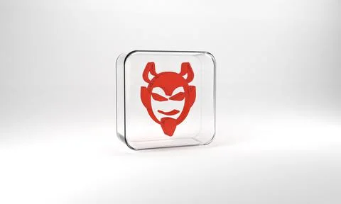 Red Devil head icon isolated on grey background. Happy Halloween party. Glass Illustrazione stock