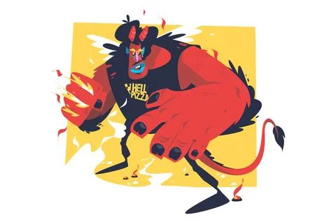 Red Devil with Hell Pizza Shirt イラスト素材
