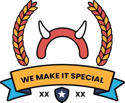 A red devil with horns and a banner that says "We make it special" Stock Illustration