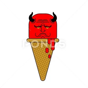 Red Devil Ice Cream. Angry Demon Icecream Vector Illustration: Royalty 