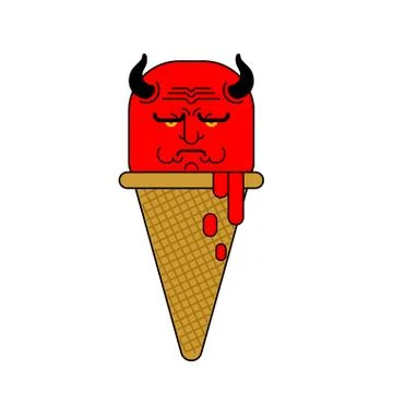Red devil Ice cream. Angry demon Icecream Vector illustration Stock Illustration