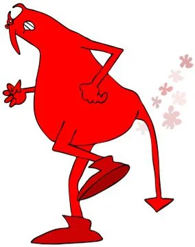 Red devil lifting his leg to fart Stock Illustration