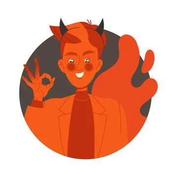Red Devil Man with Horns Showing Ok Gesture Suggesting Something Bad Vector Illustrazione stock
