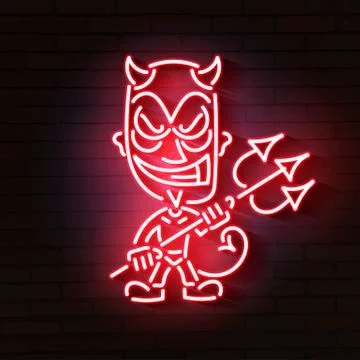 Red devil neon.Young demon or devil, Vector illustration 스톡 일러스트