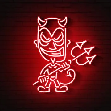 Red devil neon.Young demon or devil, Vector illustration Stock Illustration