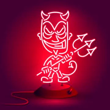 Red devil neon.Young demon or devil, Vector illustration Illustrazione stock