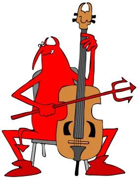 Red devil playing a cello Stock Illustration