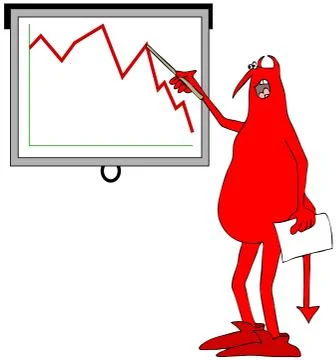 Red devil pointing to a graph Stock Illustration