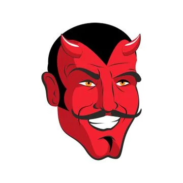 Red devil. Red head Merry demon with horns. Satan with mustache. Mephistophel Stock Illustration