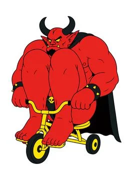 Red Devil Riding a Tricycle Stock-Illustration