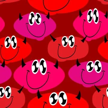 Red Devil seamless pattern. Many Devils. Vector background Stock Illustration