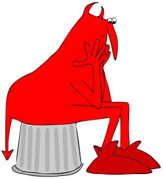 Red devil sitting on a can Stock Illustration