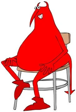 Red devil sitting on a stool Stock Illustration