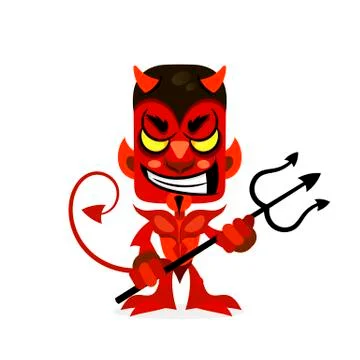 The red devil smiles with a Trident in his hands. Illustrazione stock