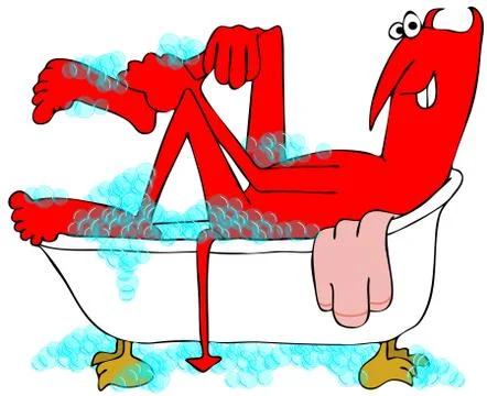 Red devil soaking in a bathtub Stock Illustration