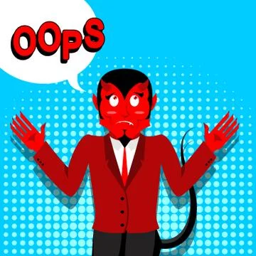 Red Devil speak OOPS. Surprised by demon. Satan is perplexed. Style of pop ar Stock Illustration