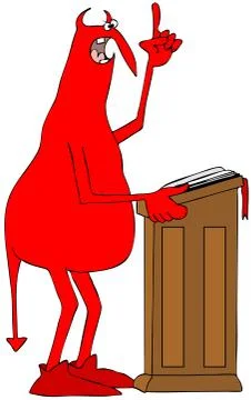 Red devil standing at a pulpit Stock Illustration
