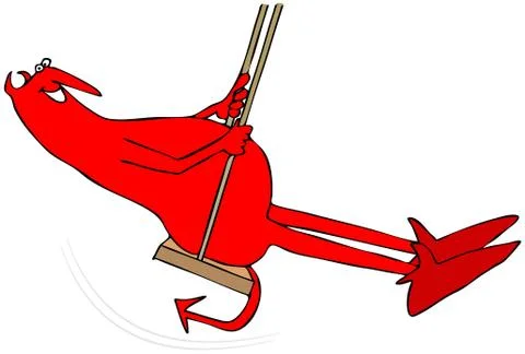 Red devil on a swing Illustrazione stock
