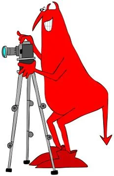 Red devil taking a photograph Stock Illustration