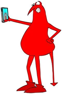 Red devil taking a selfy Illustrazione stock