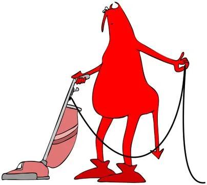 Red devil using a vacuum cleaner Stock Illustration