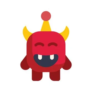 Red devilish cartoon monster smiling with horns and antenna Stock Illustration