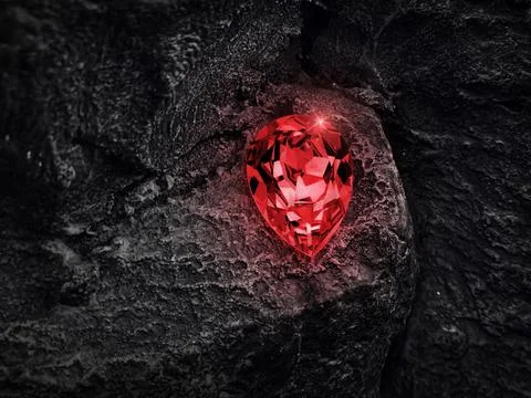 Red diamond on black coal background Illustrazione stock