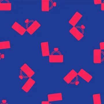 Red Diamond engagement ring in a box icon isolated seamless pattern on blue Stock Illustration