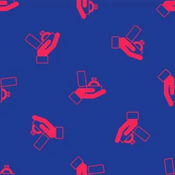 Red Diamond engagement ring in a box icon isolated seamless pattern on blue.. Stock Illustration