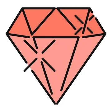 Red diamond gem shining flat line icon Stock Illustration