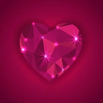 Red diamond heart shape with star lights effect  greeting card Stock Illustration
